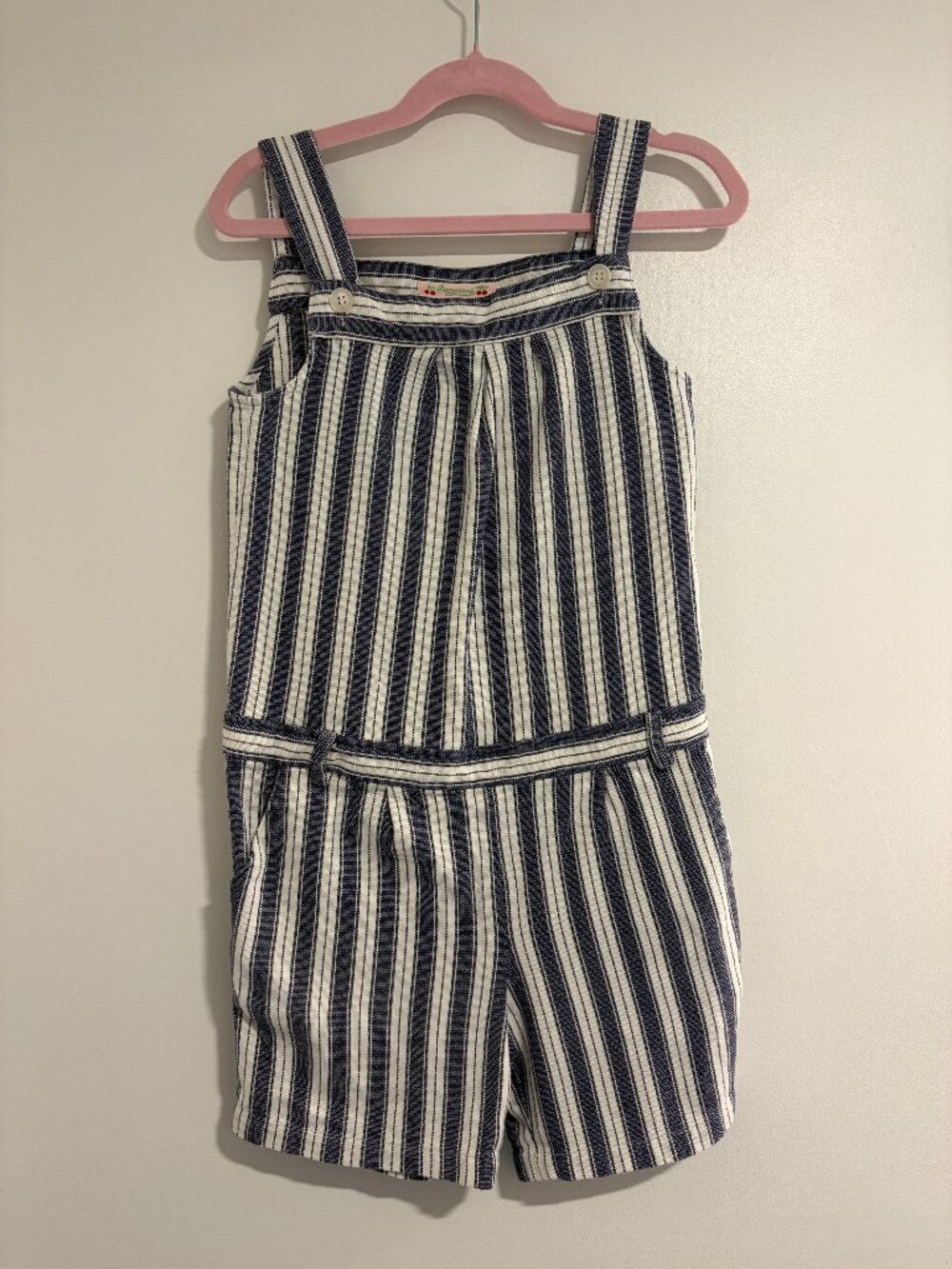 Bonpoint Blue and white striped romper with pockets. size 8